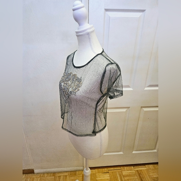 Magical Vintage NATAYA Gray Mesh Beaded Crop Blouse Top S - Picture 8 of 8